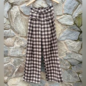 Cider Checkered Wide Leg Pants in Brown and Cream
